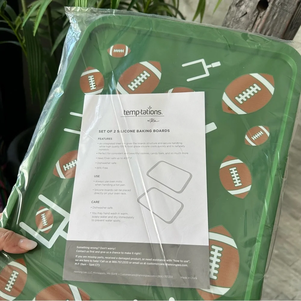 Temptations Silicone Green Football Themed Baking Sheets New in Package